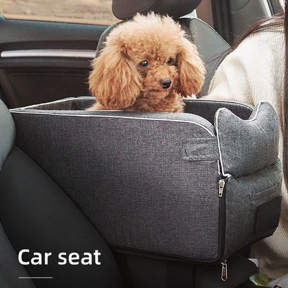 Car Center Armrest Console Booster Seat and Bag for Dogs Front VIew